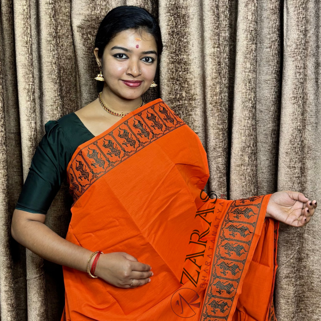Bharatanatyam Dance Practice Saree - Orange D Green Doll Border image 0