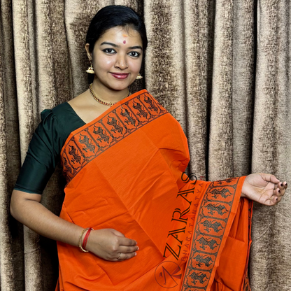 Bharatanatyam Dance Practice Saree - Orange D Green Doll Border image 0