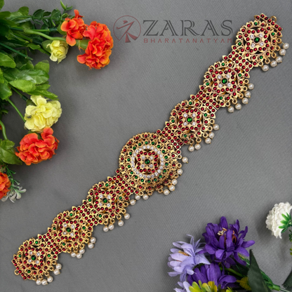 Bharatanatyam Dance Jewellery - Round Flower RG Kemp CS Hip Belt (Ottiyanam) image 0