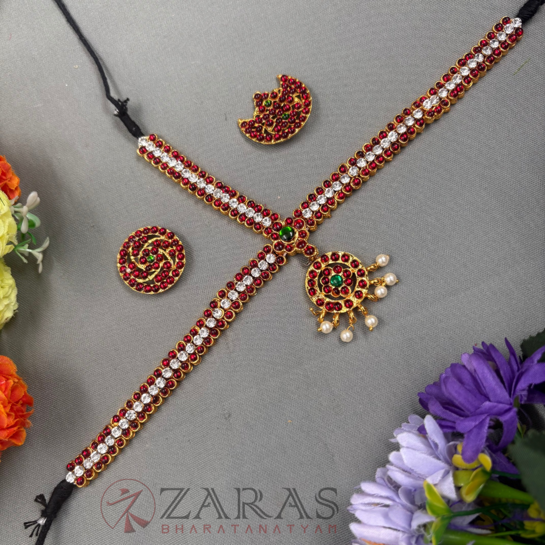 Bharatanatyam Dance Jewellery - Headset Round S Sow RG Kemp Beads CS image 0