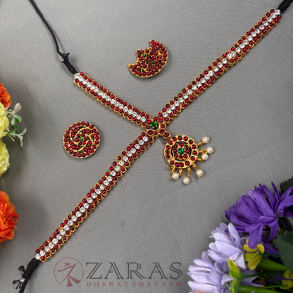 Bharatanatyam Dance Jewellery - Headset Round S Sow RG Kemp Beads CS image 0