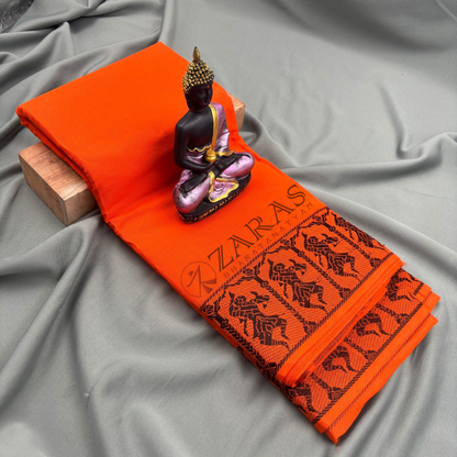 Bharatanatyam Dance Practice Saree - Orange with Black Doll Border image 0