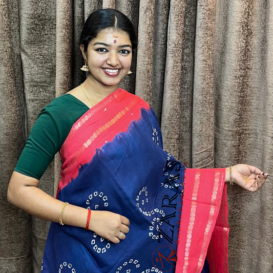 Bharatanatyam Dance Practice Saree - I Blue with Pink Bandini Saree image 0