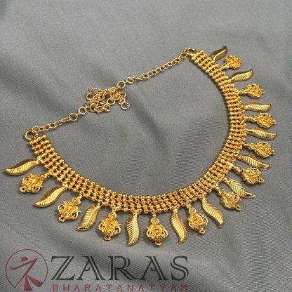 Bharatanatyam Dance Jewellery - Necklace Lak With Leaf Design Full Gold image 3