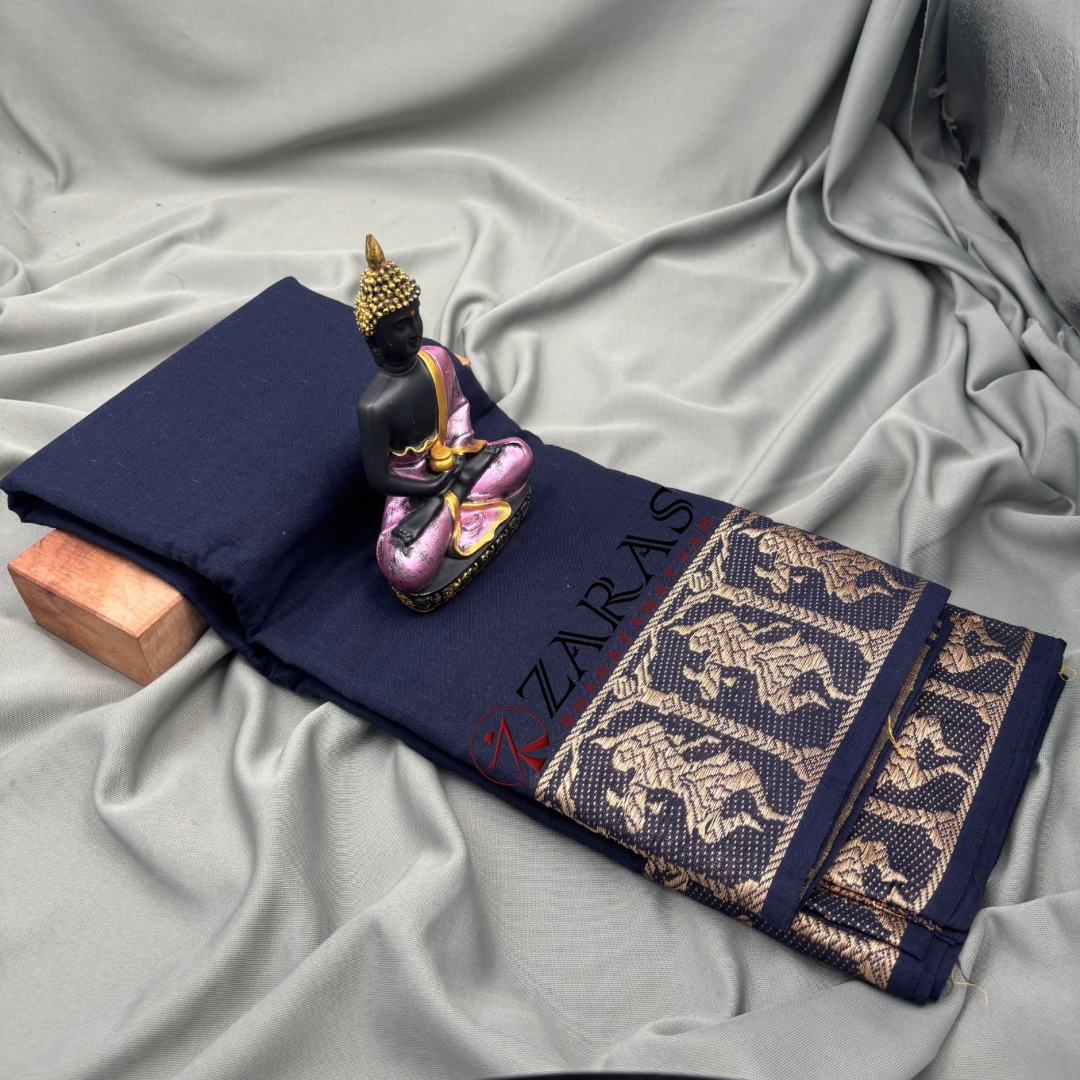 Bharatanatyam Dance Practice Saree - Navy Blue G Silver Doll Border image 1