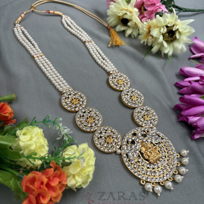 Bharatanatyam Dance Jewellery - Haaram Lakshmi Design White Stone image 2