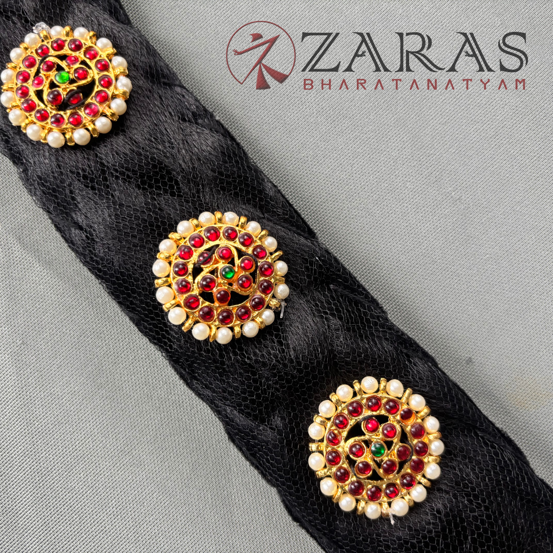 Bharatanatyam Dance Jewellery - Kemp Jada Set Round Be Pe with Hair Kunjalam image 1