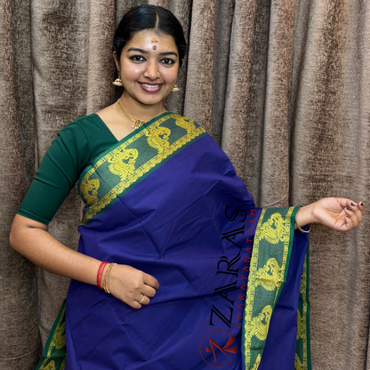 Bharatanatyam Dance Practice Saree - Blue D Green Peacock Border image 0