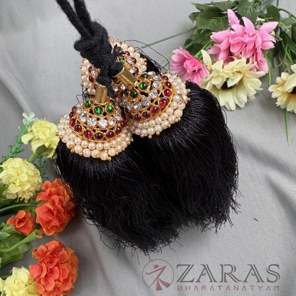 Bharatanatyam Dance Jewellery - Kemp Kunjalam 3 Line CG Hair Type image 2