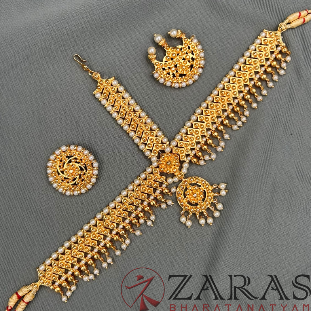 Bharatanatyam Dance Jewellery - Headset V Design Full Gold Be image 2