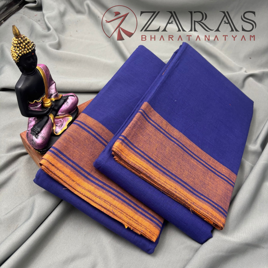 Bharatanatyam Dance Practice Saree - D Blue With Mustard Plain Border image 2