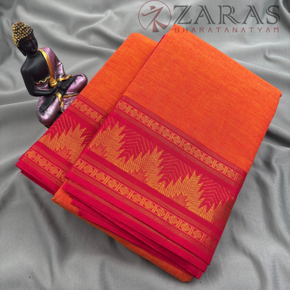 Bharatanatyam Dance Practice Saree - Orange with Red Temple Border (6 mtr) image 1
