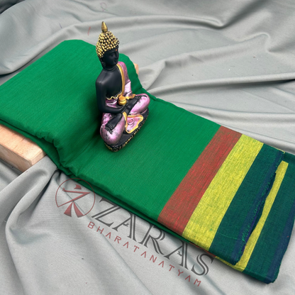 Bharatanatyam Dance Practice Saree - Dark Green Triple Border image 0