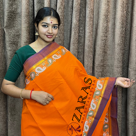 Bharatanatyam Dance Practice Saree - Orange Violet Manga Border image 0