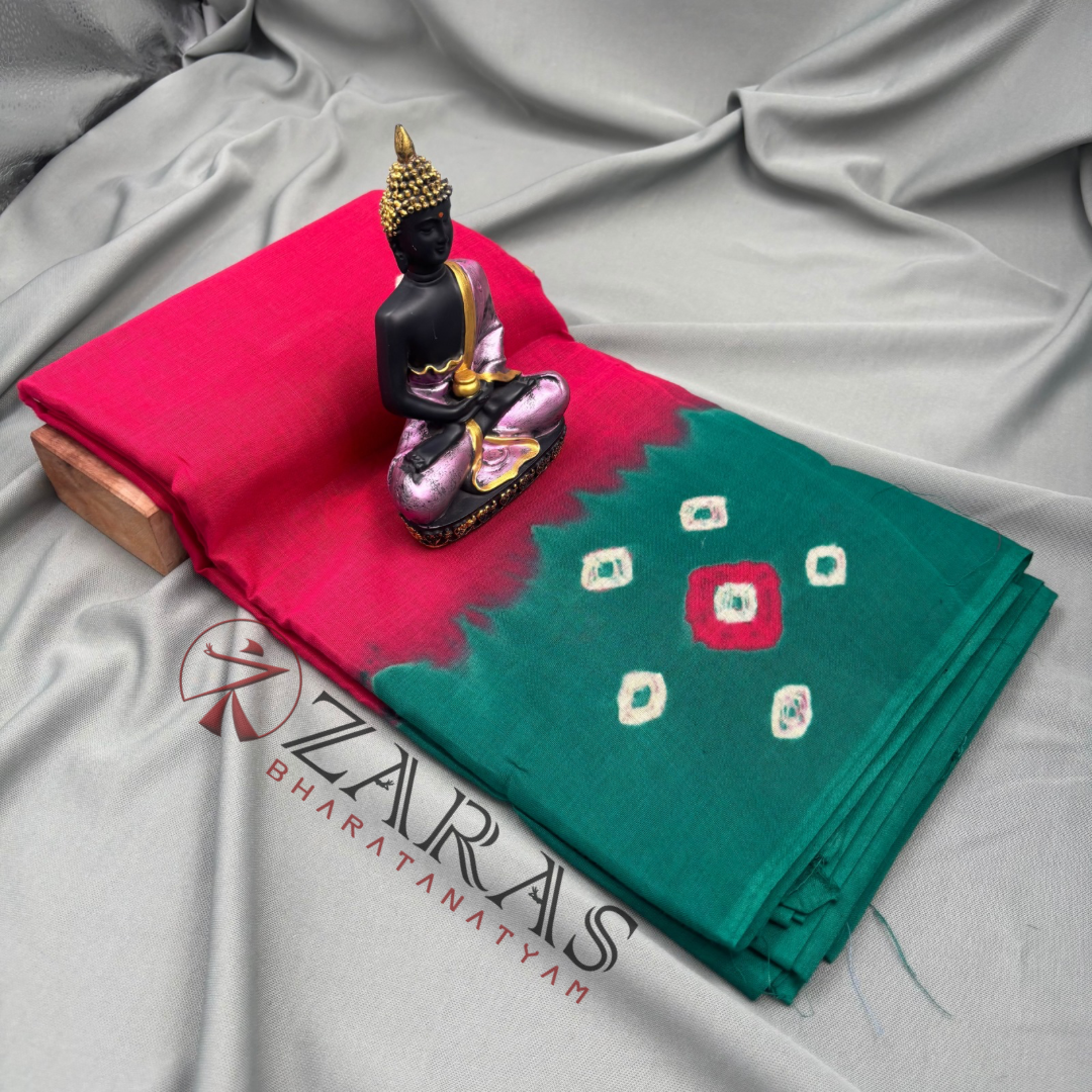 Bharatanatyam Dance Practice Saree - Pink with Green Bandini Saree image 1