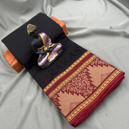 Bharatanatyam Dance Practice Saree - Black with Maroon Temple Border (6 mtr) image 0