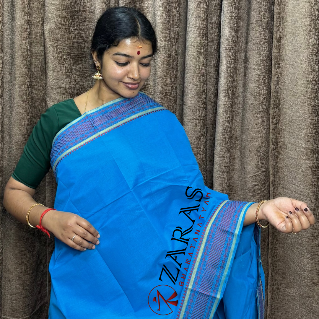Bharatanatyam Dance Practice Saree - Blue Red Diamond Double Coin image 0