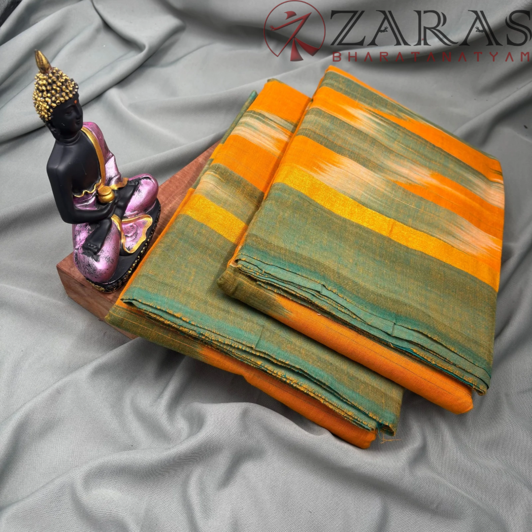 Bharatanatyam Dance Practice Saree - M yellow Green Mixed Ikkat Border image 2