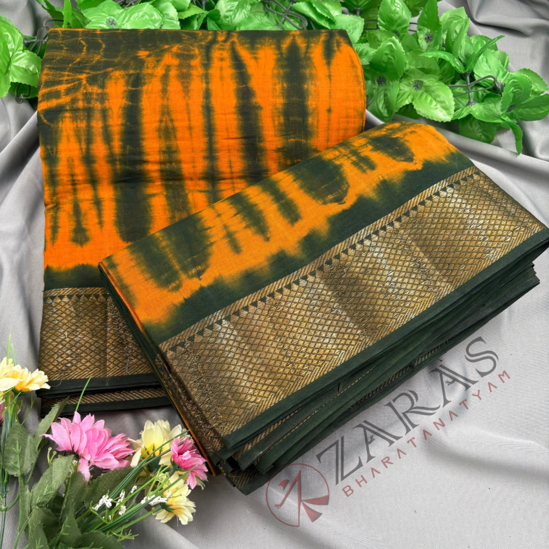 Bharatanatyam Dance Practice Saree - Yellow with Green Double color Saree with Blouse Material image 1