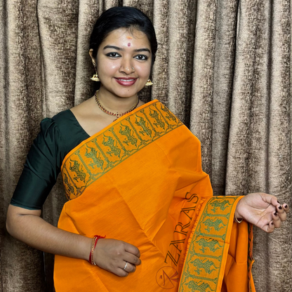 Bharatanatyam Dance Practice Saree - Mango Yellow With Green Doll Border image 0