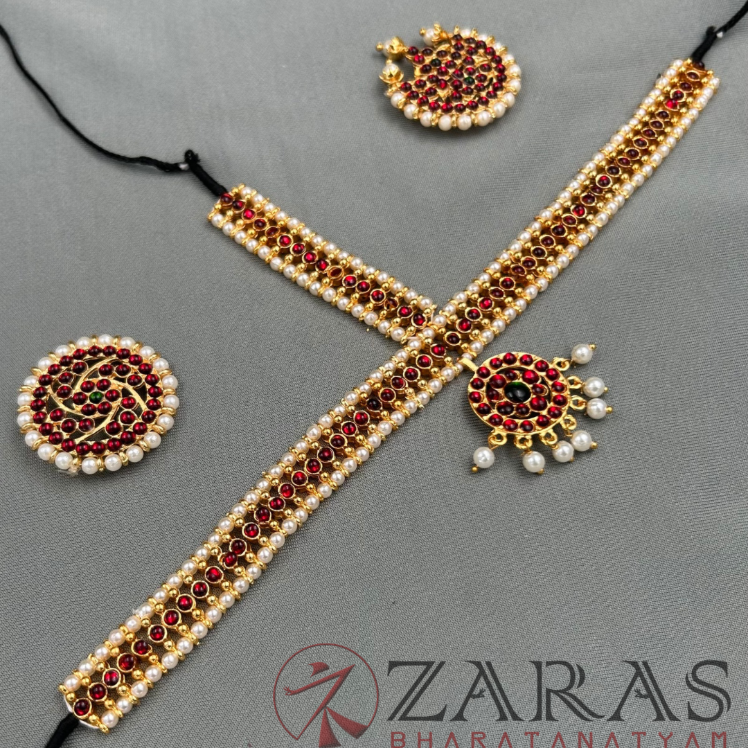 Bharatanatyam Dance Jewellery - Round Ball Red Kemp Pearls image 3