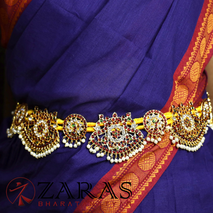 Bharatanatyam Dance Jewellery - Peacock RG CS Hip Belt Kemp Thread (Ottiyanam) image 0