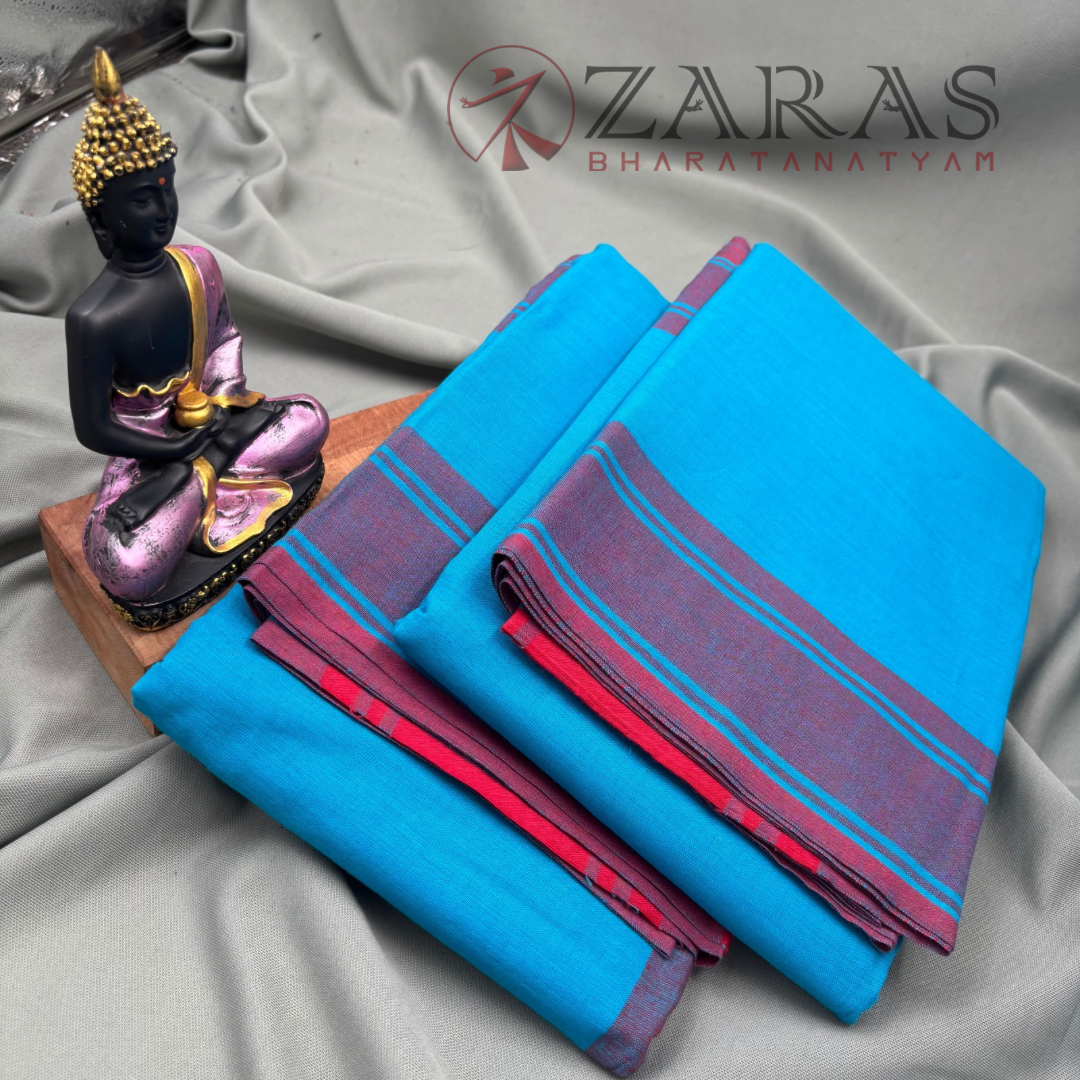 Bharatanatyam Dance Practice Saree - L Blue With Red Plain Border image 2