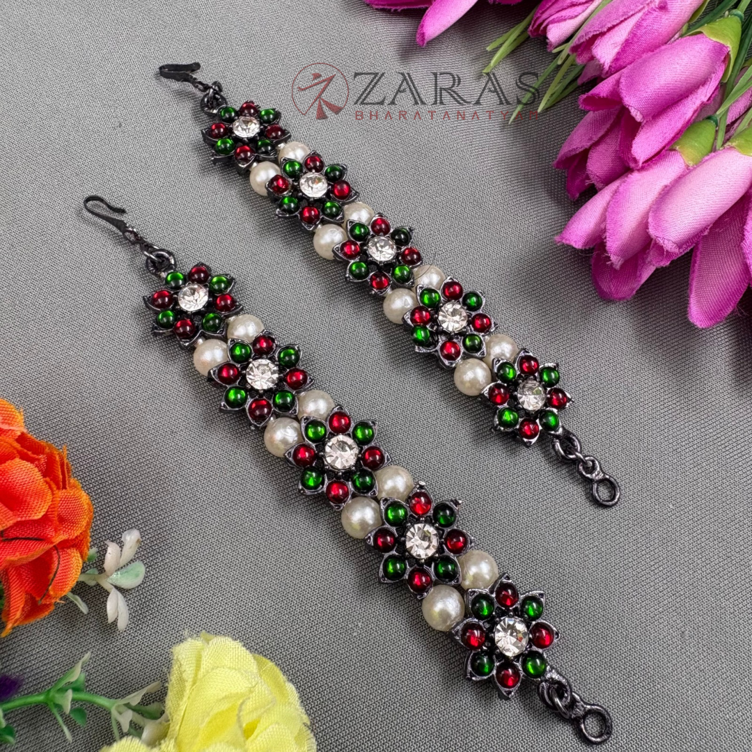 Bharatanatyam Dance Jewellery Black - Maatal Flowre RG Kemp CS Pearls image 1
