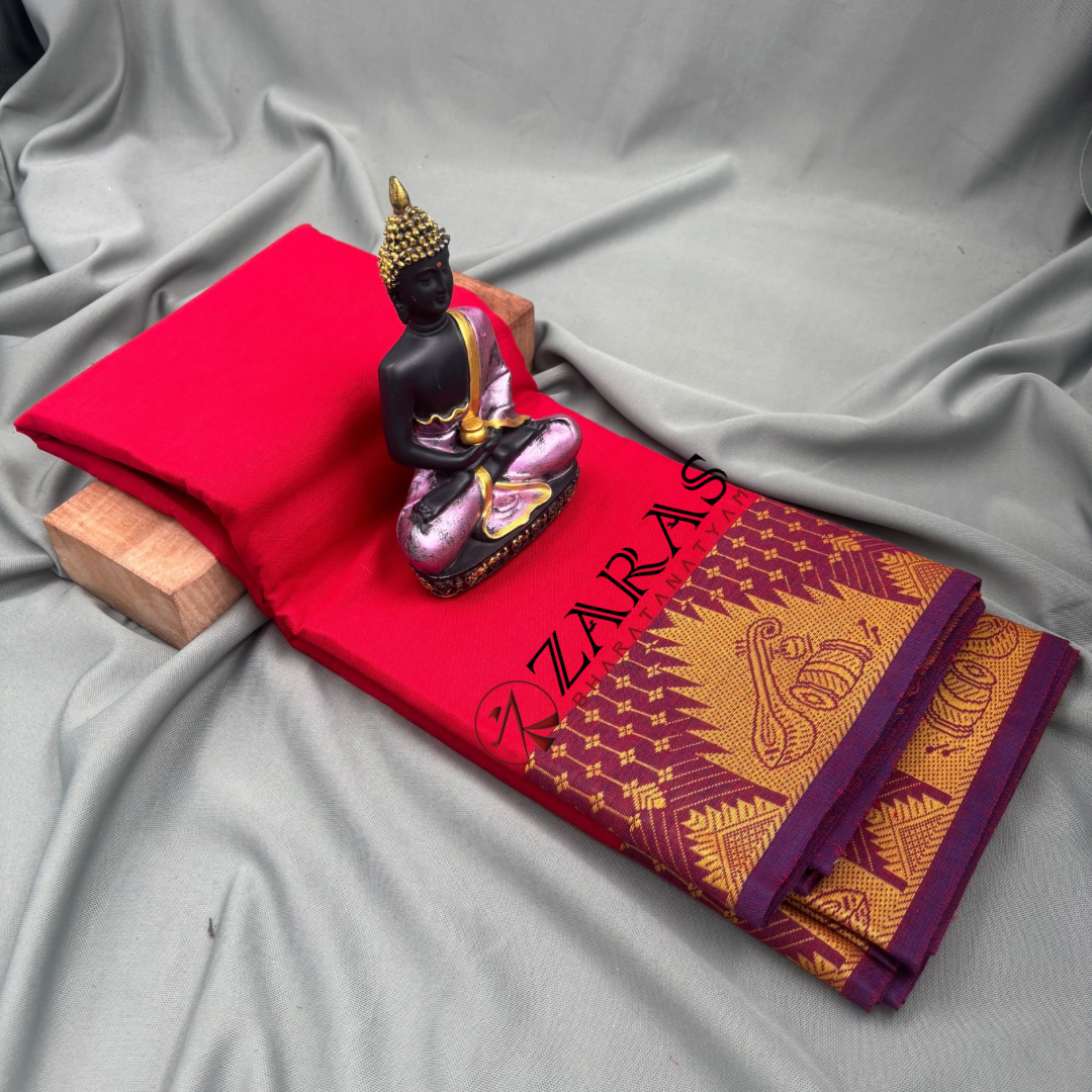 Bharatanatyam Dance Practice Saree - Red Violet Veena Border image 1