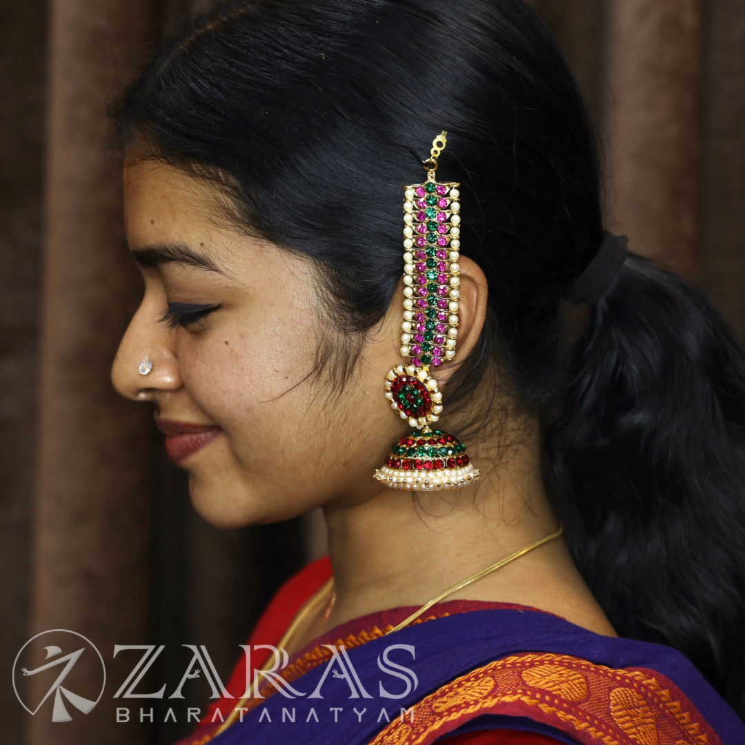 Bharatanatyam Dance Jewellery - MI Maatal Pink with Centre Green Stone image 1