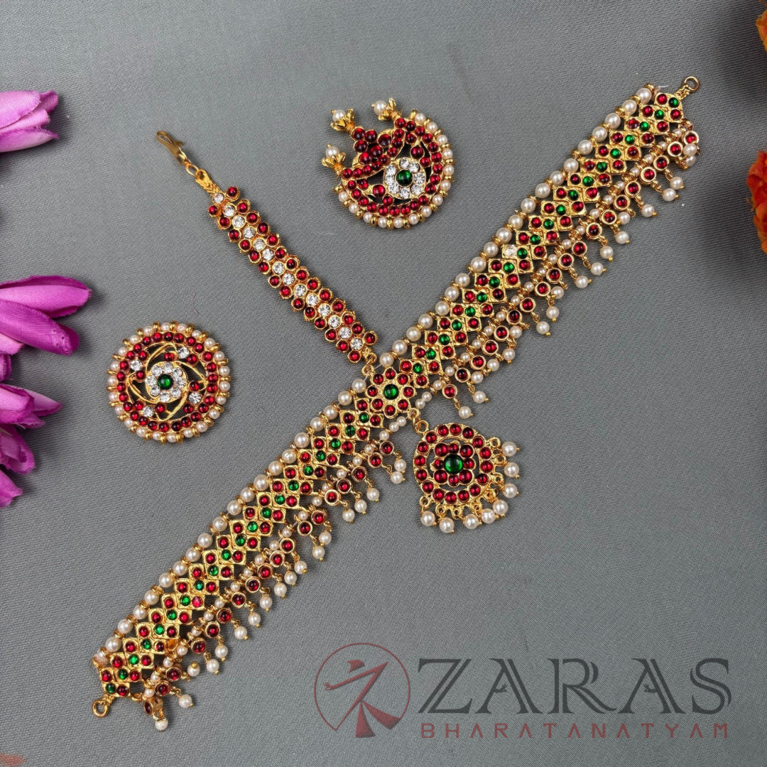 Bharatanatyam Dance Jewellery - Headset Round V RG Kemp Beads CS image 0