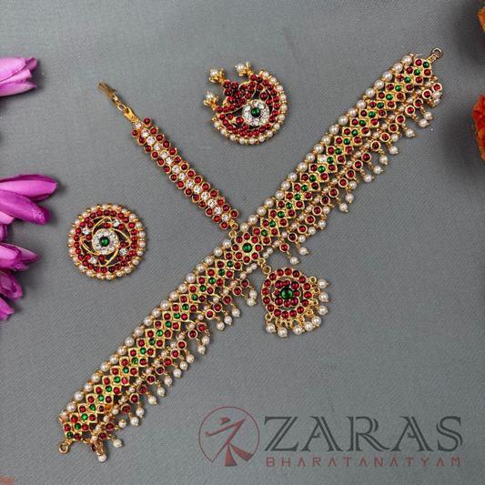 Bharatanatyam Dance Jewellery - Headset Round V RG Kemp Beads CS image 0