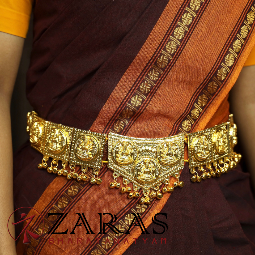Bharatanatyam Dance Jewellery - Lakshmi V Round Gold Hip Belt (Ottiyanam) image 0