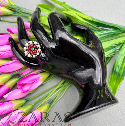 Bharatanatyam Dance Jewellery Black - Finger Ring Red kemp CS (Small) image 0