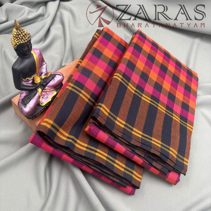 Bharatanatyam Dance Practice Saree - Pink Mix Yellow Checked Plain Border image 1