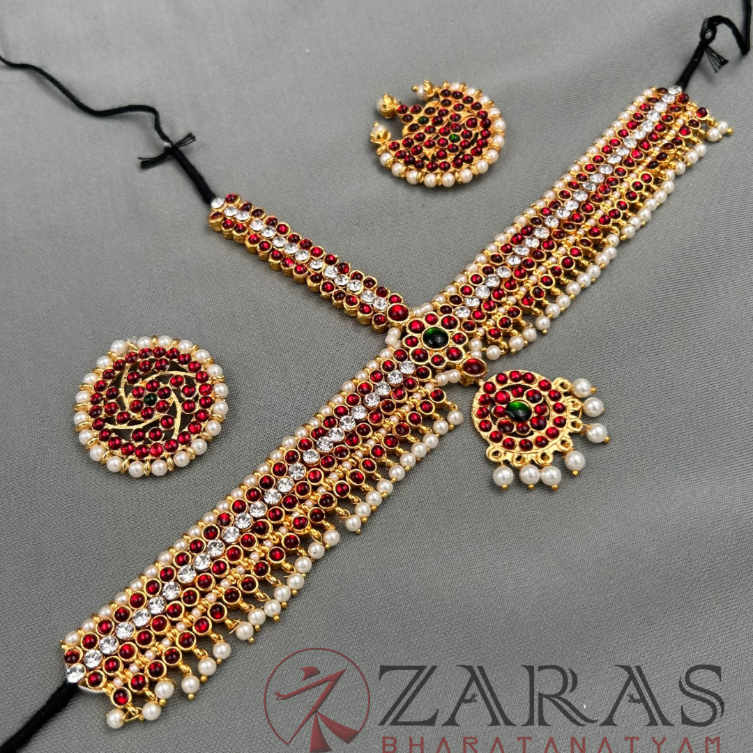 Bharatanatyam Dance Jewellery - Headset SOW & Round CS Red Green Kemp Be image 2
