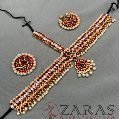 Bharatanatyam Dance Jewellery - Headset SOW & Round CS Red Green Kemp Be image 2