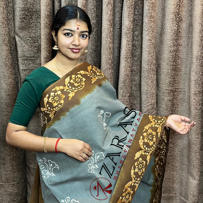 Bharatanatyam Dance Practice Saree - Grey with Caramel Bandini Saree image 0