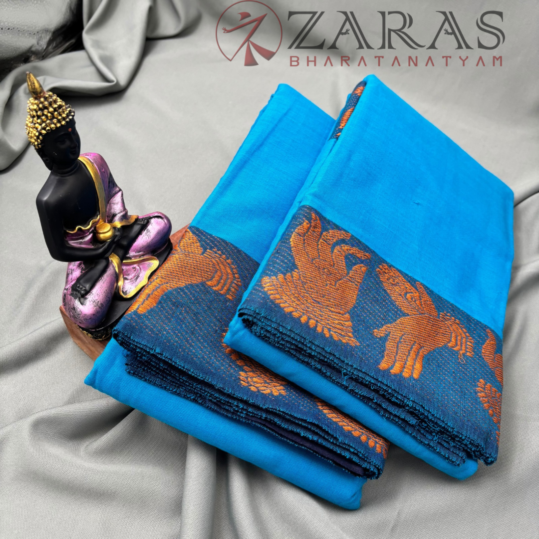 Bharatanatyam Dance Practice Saree - L Blue with Mus Mudra Border image 2