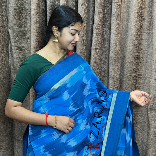 Bharatanatyam Dance Practice Saree - Blue L Blue Mixed Ikkat Saree image 0