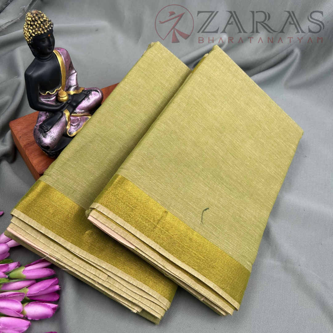 Bharatanatyam Dance Practice Saree - L Mehndi Green with Gold Plain Border image 1