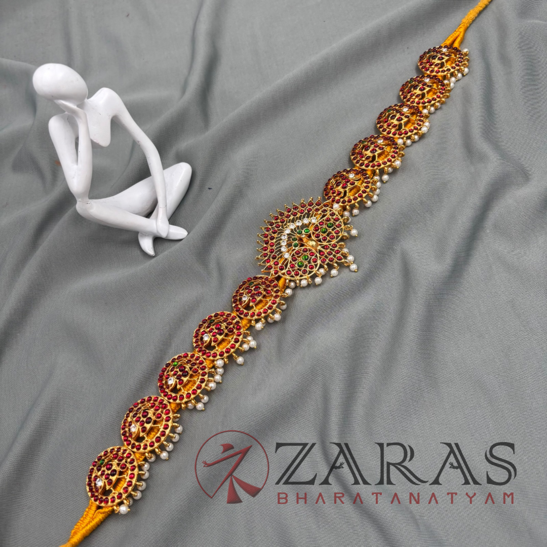 Bharatanatyam Dance Jewellery - Peacock R Hip Belt RG CS Kemp (Ottiyanam) image 3