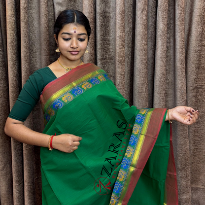 Bharatanatyam Dance Practice Saree - D Green Red Small Peacock Border image 0