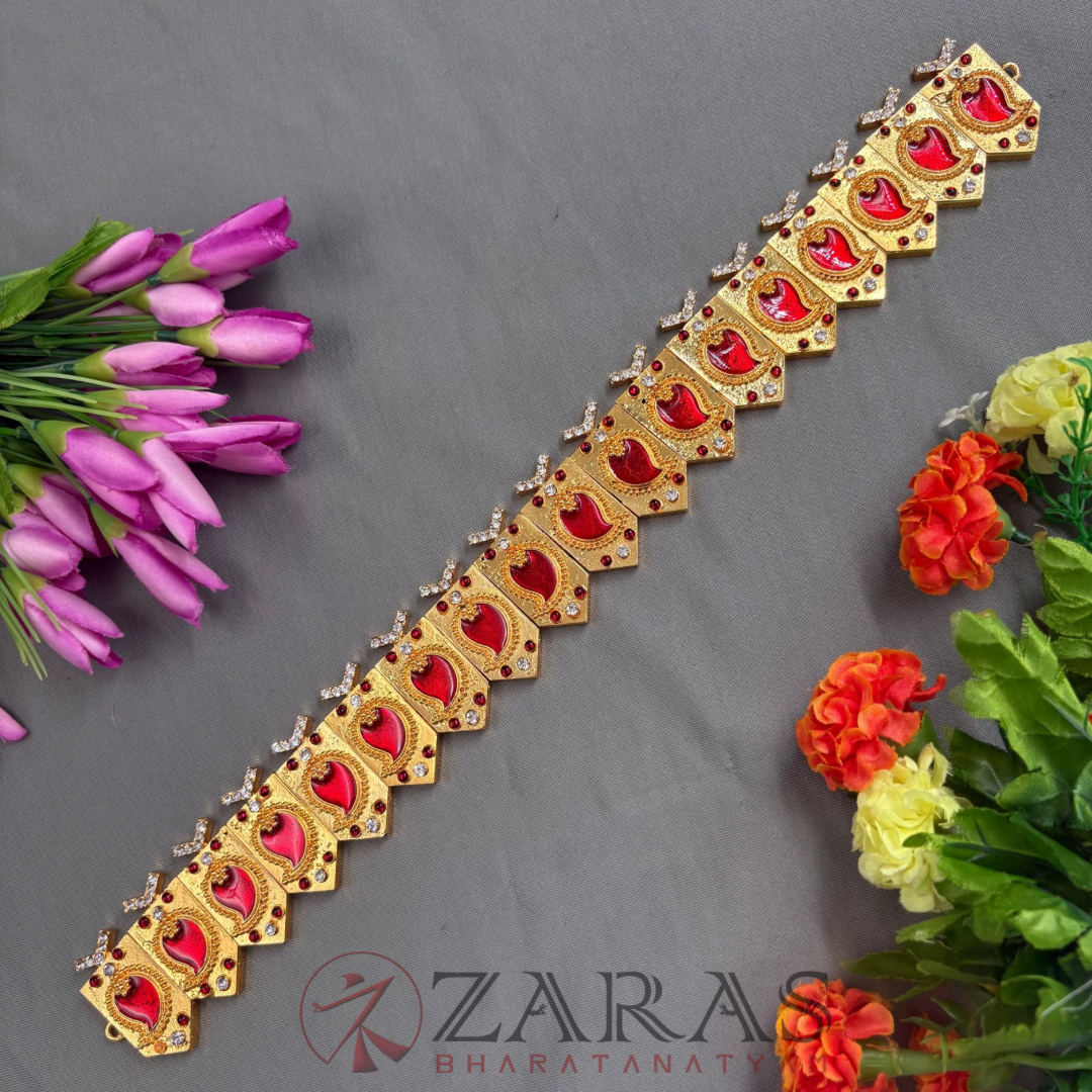 Bharatanatyam Dance Jewellery - Red Enamel Hip Belt RG Kemp CS (Ottiyanam) image 0