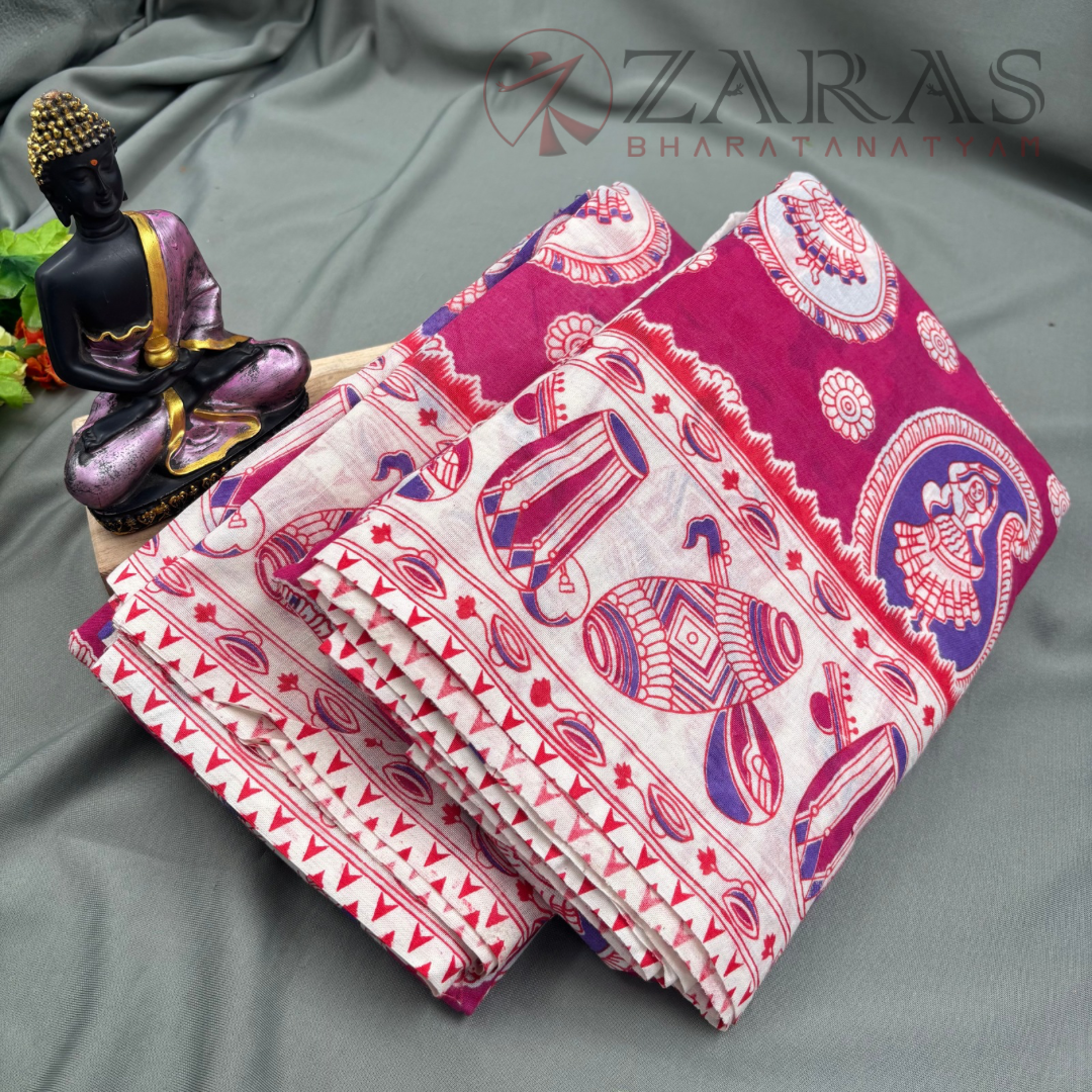 Bharatanatyam Dance Practice Saree - Pink with Blue Kalamkari Saree image 1
