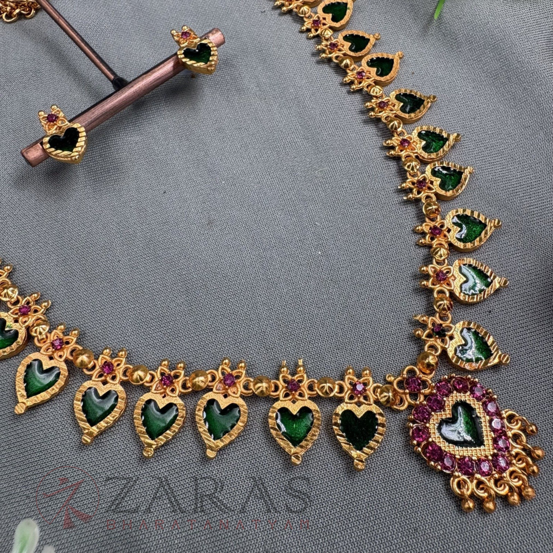 Bharatanatyam Dance Jewellery - Haaram Enamal FLower Design With Kammal image 1