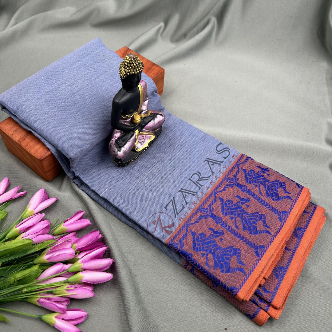 Bharatanatyam Dance Practice Saree - L Blue with Blue Doll Border image 0