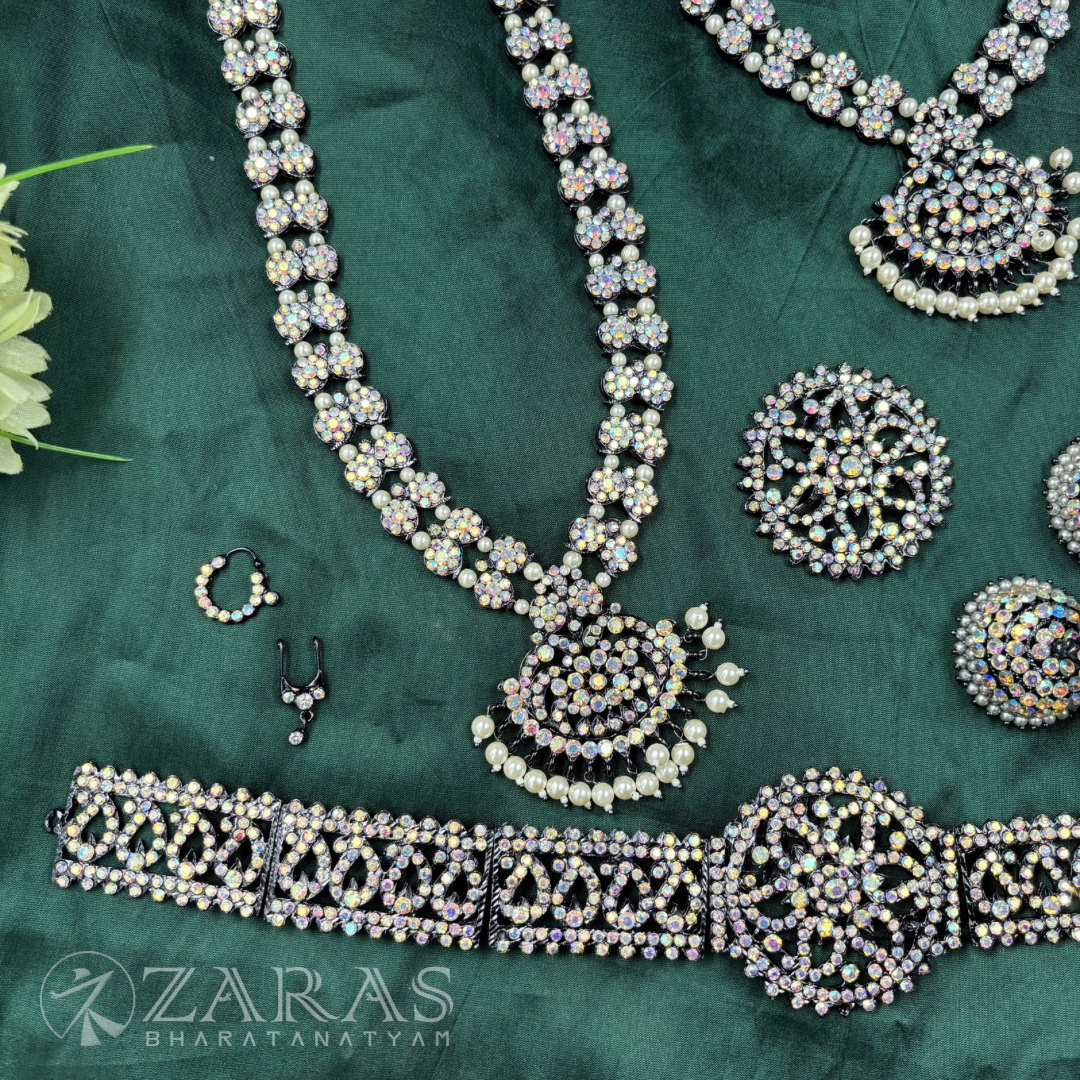 Bharatanatyam Dance Jewellery Full set - D Manga white Stone image 3