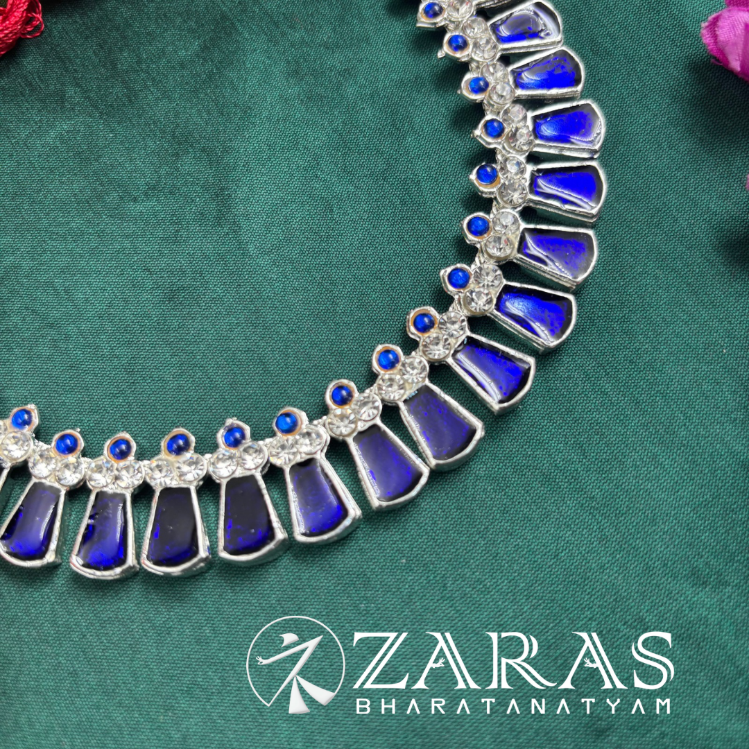 Bharatanatyam Dance Silver Jewellery - Enamel Necklace Blue Kemp WS image 1