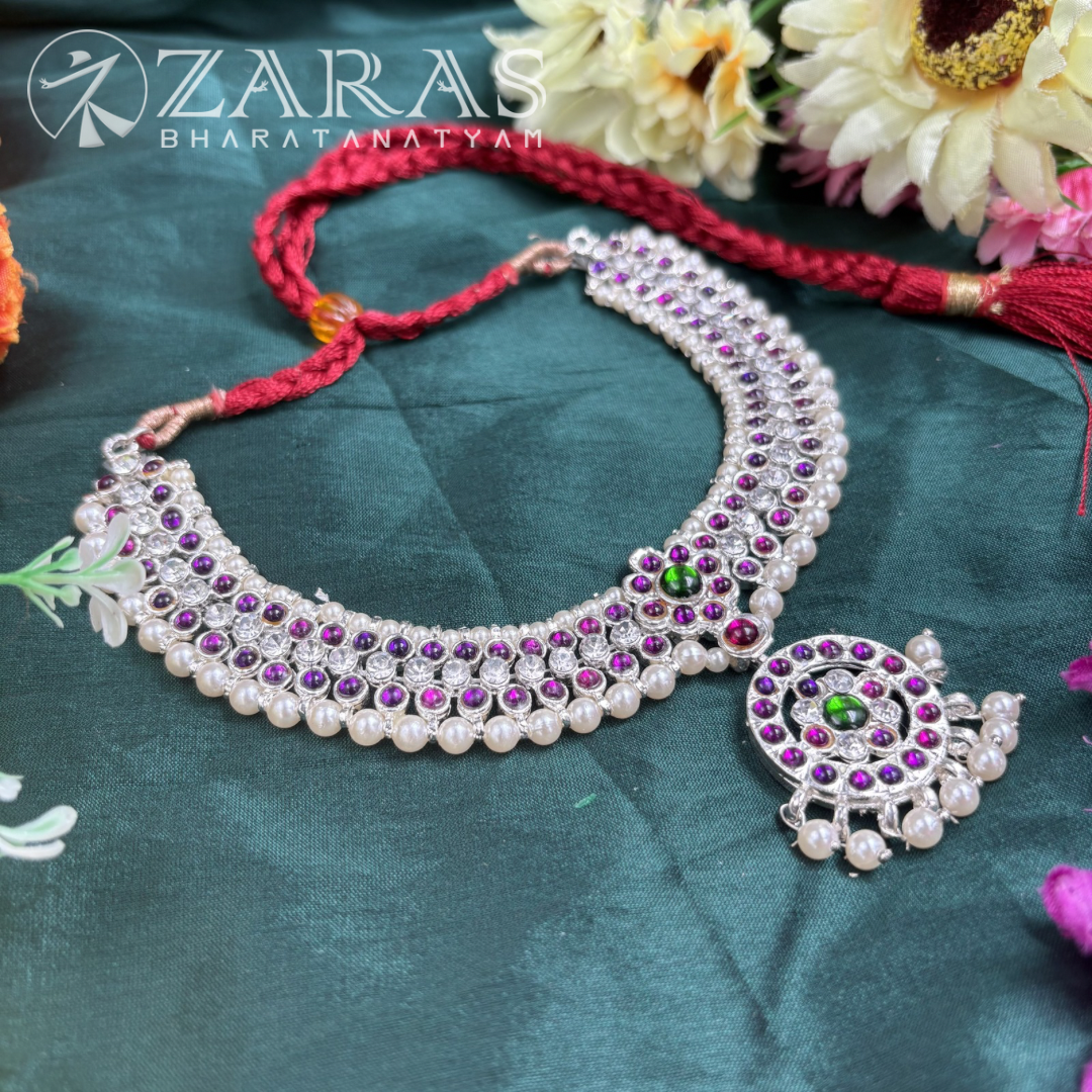 Bharatanatyam Dance Silver Jewellery - Sow Necklace PG Kemp Stone image 2